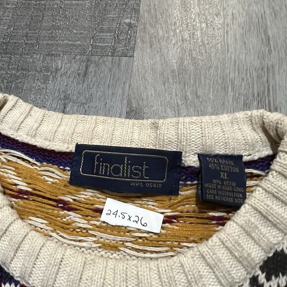 VTG Finalist Cotton Knit Purple Geometric Striped Pull Over 90s Mens Sweater XL - Picture 4 of 4